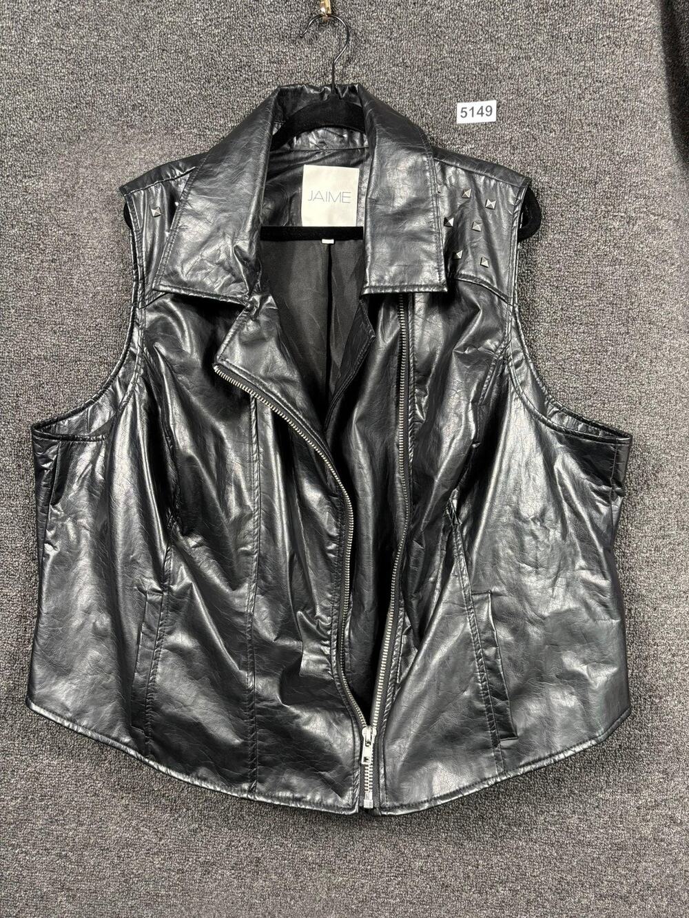 Jaime Vest Womens 3X Black Faux Leather Moto Biker Studded Asymmetrical Zip